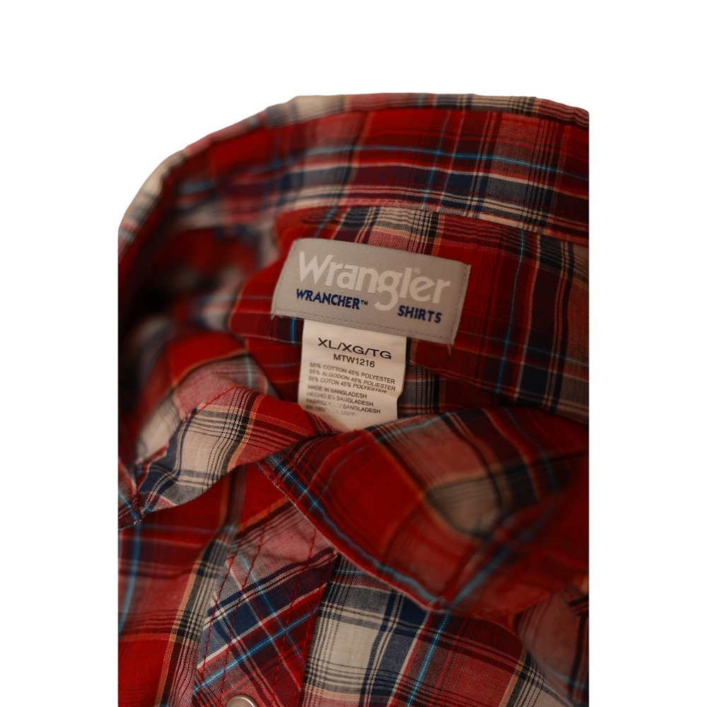 Wrangler men's red Plaid‎ button down pearl snap shirt short sleeve XL - Picture 3 of 3